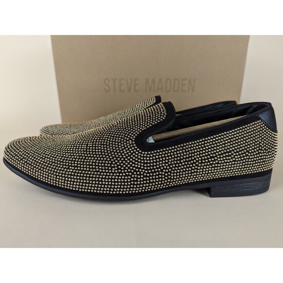 Steve Madden Mezmoryz Loafers Mens 8 Black Gold Studded Slip On Shoes NWB - Picture 4 of 13
